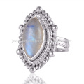 Último diseño 2017 arco iris Moonstone 925 plata diseño étnico anillo